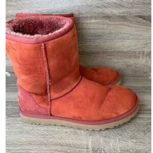 UGG Australia Classic Boots Mid-Calf Suede Shearling Red Orange Women's Sz 11